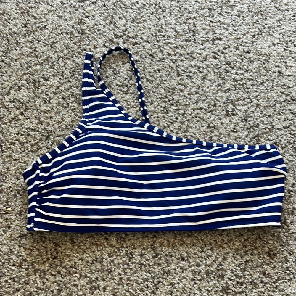 Navy and White Striped One-Shoulder Top